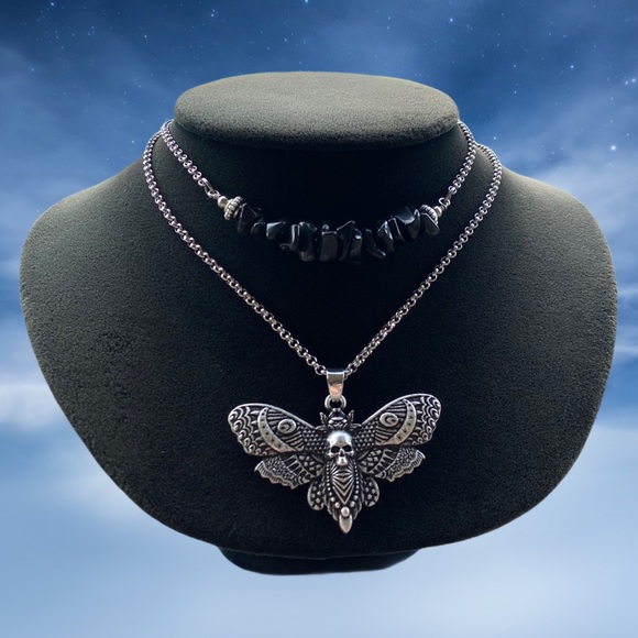 Double layer moth skull moon charm & gems of your choice goth boho - Picture 13 of 16